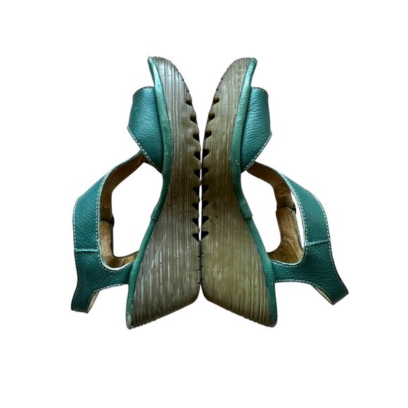 Fly London Green Leather Slingback Wedge Sandals Size 36 (US 5–5.5) - Picture 7 of 10